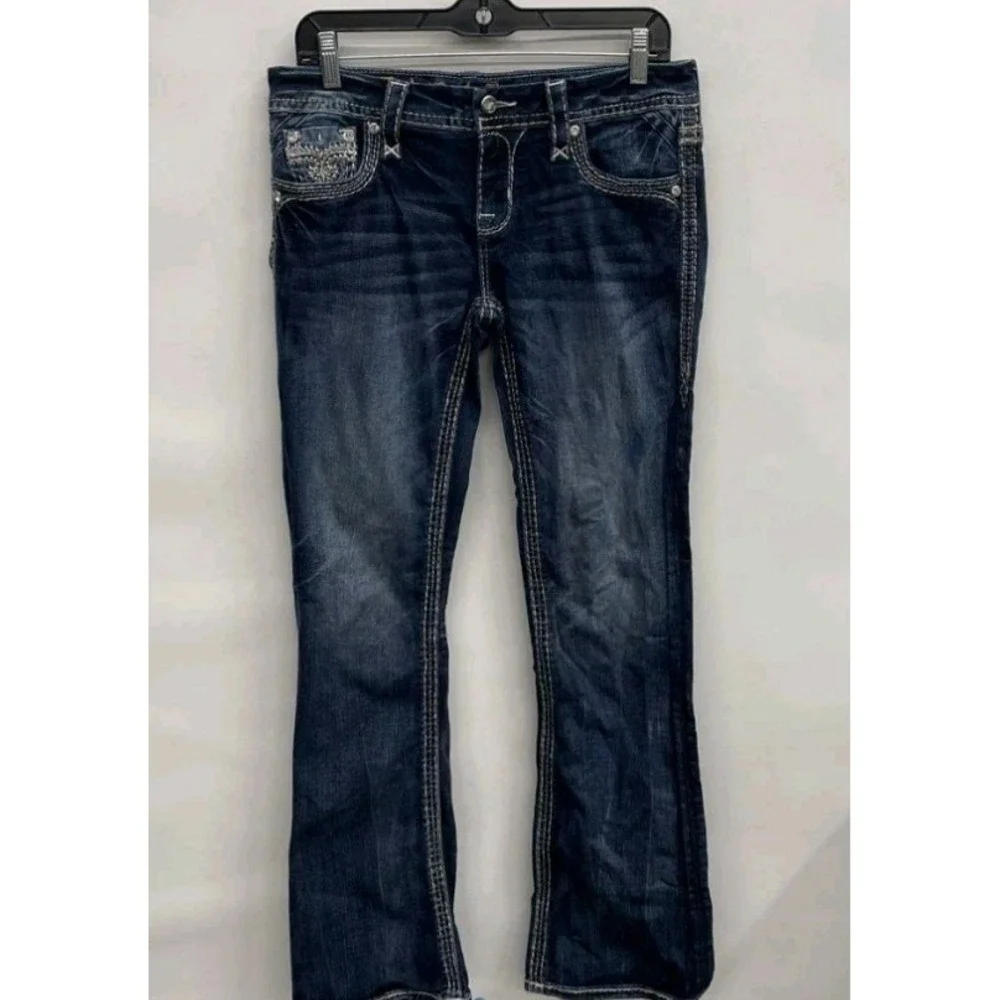 Rock Revival Sukara Easy Boot Bootcut Jeans Womens 27 Blue Thick Stitch Flap... - Picture 2 of 7